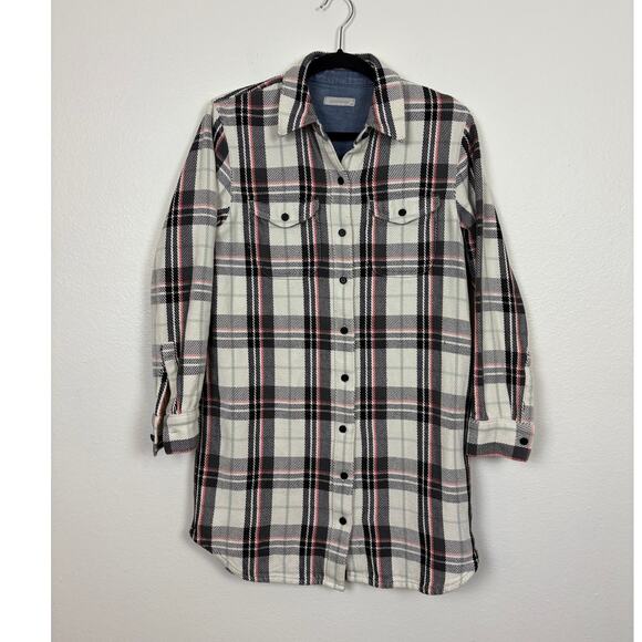 Outerknown Blanket Shacket Button Down Plaid Flannel Structure Dress XS - Picture 2 of 5